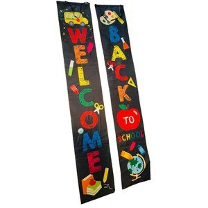 Welcome Back To School 2 LARGE 70” X 12” Door Polyester Banner Décor With Ribbon